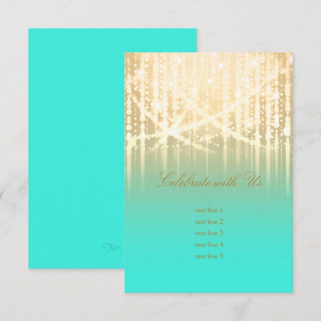 Invitation Bat mitzvah Aqua Vert et or Lumières brillantes (Devant / Derrière)