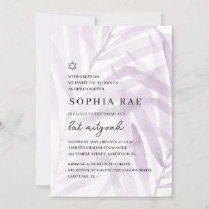 Invitation Bat Mitzvah Aquarelle Botanique