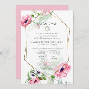 Invitation Bat mitzvah   Aquarelle Pink Poppies Verse 2