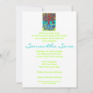 Invitation bat mitzvah - Arbre Rouge De Vie Tombant Les Coeur