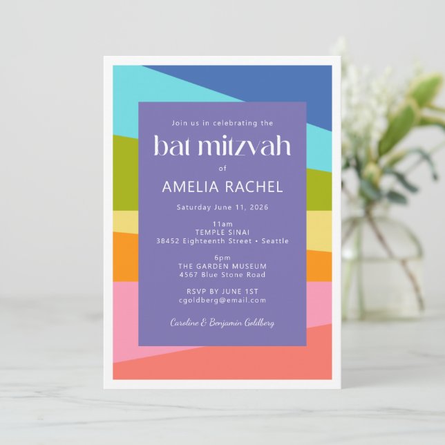 Invitation Bat mitzvah arc-en-ciel géométrique Abstrait (Debout devant)