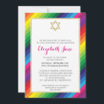 Invitation BAT MITZVAH arc-en-ciel motif parties scintillant<br><div class="desc">REMARQUE - l'effet doré de la loterie est une image impriméeUn design rayé arc-en-ciel audacieux et lumineux pour les INVITATIONS BAT MITZVAH de votre enfant. Wow vos amis et votre famille avec ce petit nombre ; D Configurer en tant que modèle il est simple pour vous d'ajouter vos propres détails,...</div>