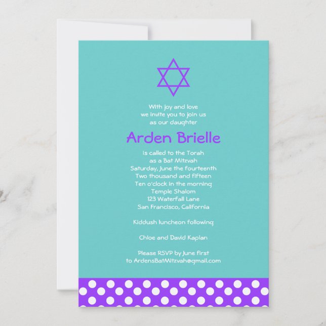 Invitation Bat mitzvah Arden Mandy (Devant)