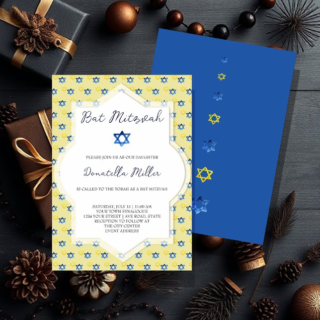 Invitation Bat mitzvah Art Moderne Aquarelle Étoile De David (Créateur téléchargé)