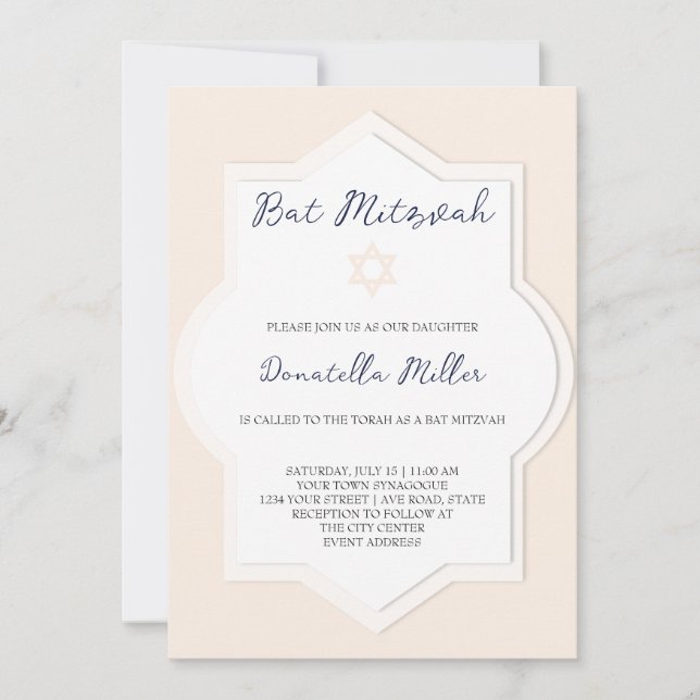 Invitation Bât Mitzvah Art Moderne Étoile De David (Devant)
