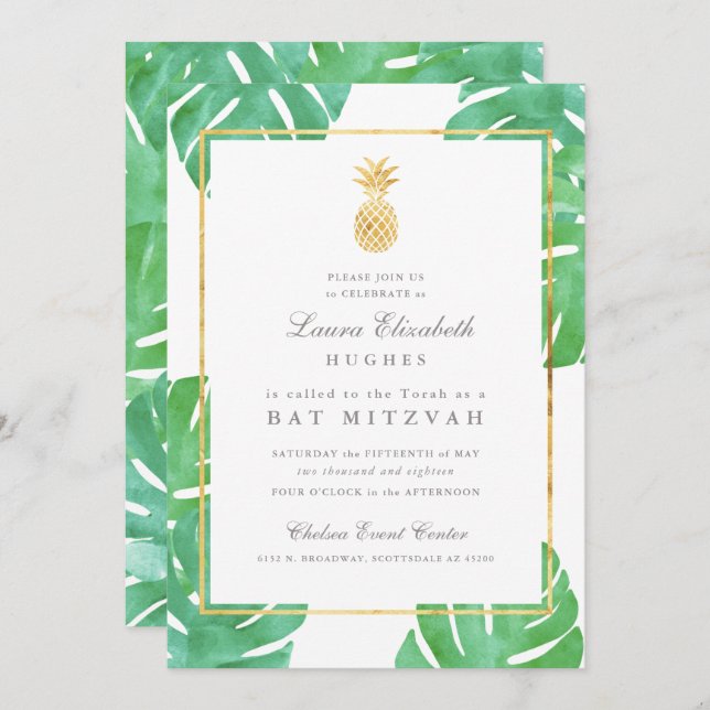 Invitation Bat Mitzvah au Pineapple Tropical (Devant / Derrière)