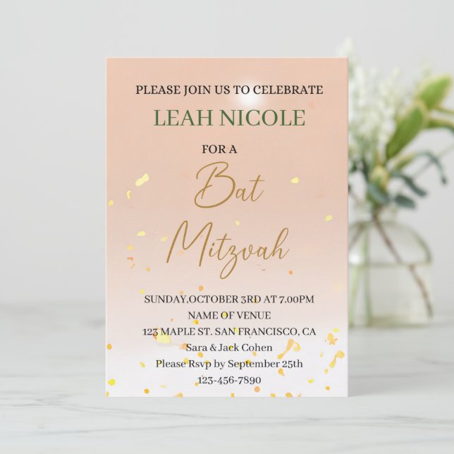 Invitation Bat mitzvah, Bar Mitzvah Anniversaire Pink Gold Pa (Debout devant)