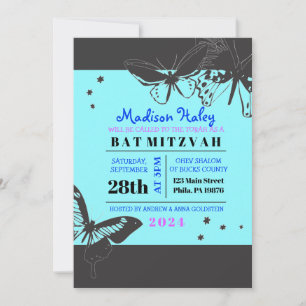 Invitation Bat mitzvah BLACK & BLEU BUTTERFLY