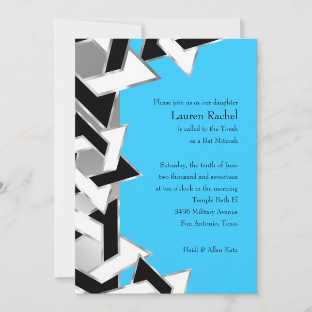 Invitation Bat mitzvah Black White Star de David sur n'import (Devant)