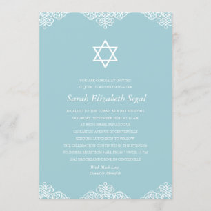 Invitation Bat mitzvah bleu élégant