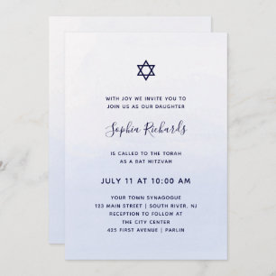 Invitation Bat mitzvah bleu en pastel de l'aquarelle  