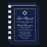 Invitation Bat mitzvah Bleu et Blancs Or<br><div class="desc">Carte bat mitzvah d'invitation bleue et or - Retour</div>