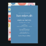 Invitation Bat mitzvah bleu fleur Boho scandinave<br><div class="desc">Boho folk scandinave bleu simple Bat mitzvah Invitation</div>