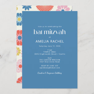 Invitation Bat mitzvah bleu fleur Boho scandinave