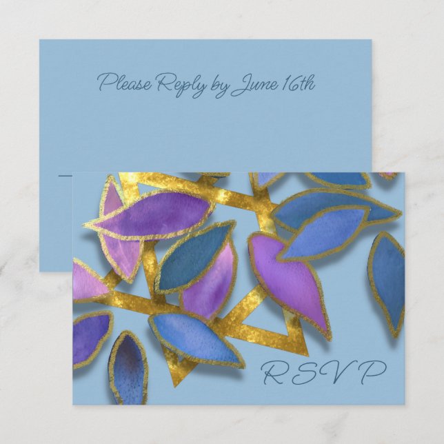 Invitation Bat mitzvah Bleu pourpre Aquarelle étoile (Devant / Derrière)