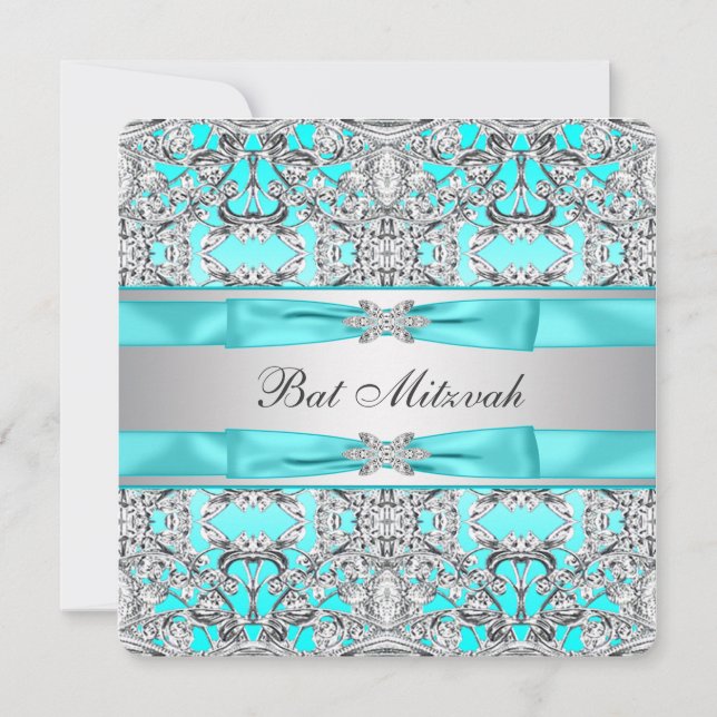 Invitation Bat mitzvah bleu turquoise (Devant)