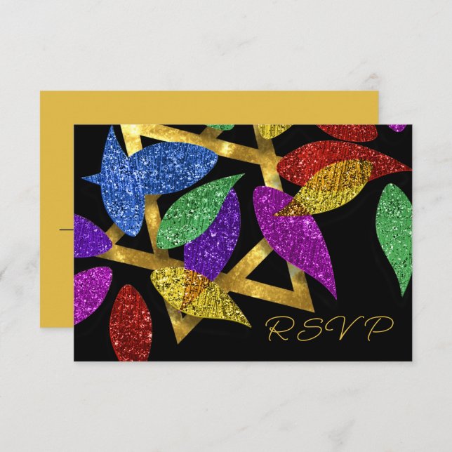 Invitation Bat mitzvah Bleu violet vert Grille Pétale Étoile (Devant / Derrière)