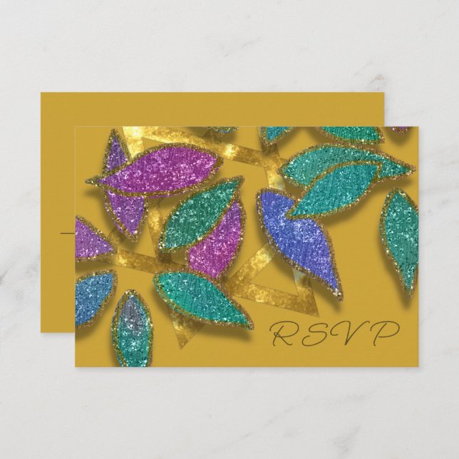 Invitation Bat mitzvah Bleu violet vert Grille Pétale Étoile (Devant / Derrière)