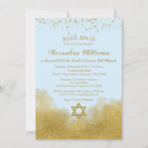Invitation Bat mitzvah Blue Gold