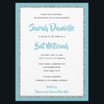 Invitation Bat mitzvah brillant bleu et argent grand<br><div class="desc">Cette invitation Bat mitzvah branchée présente une parties scintillant scintillante superposée à un arrière - plan de couleur solide. Utilisez le formulaire modèle pour ajouter vos propres informations. L'outil de conception peut être utilisé pour modifier le style de police,  la couleur et la disposition.</div>