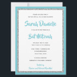 Invitation Bat mitzvah brillant bleu et argent grand<br><div class="desc">Cette invitation Bat mitzvah branchée présente une parties scintillant scintillante superposée à un arrière - plan de couleur solide. Utilisez le formulaire modèle pour ajouter vos propres informations. L'outil de conception peut être utilisé pour modifier le style de police,  la couleur et la disposition.</div>