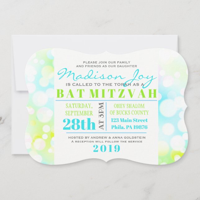 Invitation Bat Mitzvah BULLES LUMINEUSES (Devant)