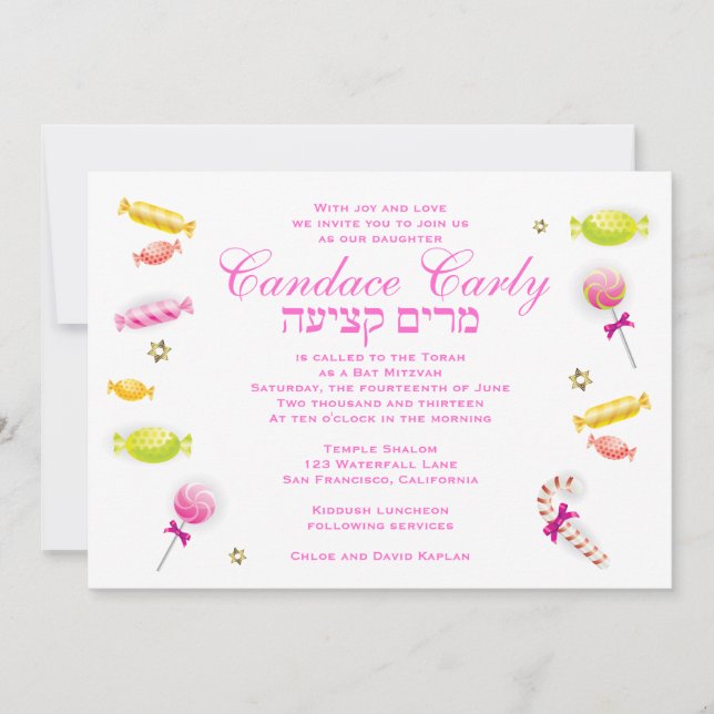 Invitation Bat mitzvah Candy Candyland Thème (Devant)