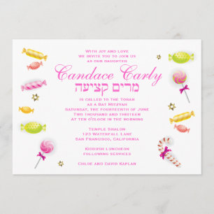 Invitation Bat mitzvah Candy Candyland Thème