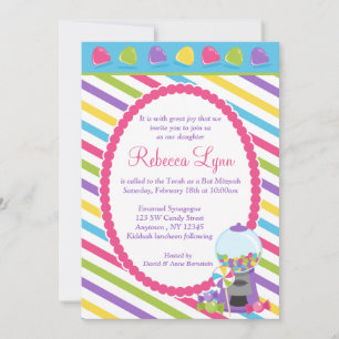Invitation Bat mitzvah Candy Stripes