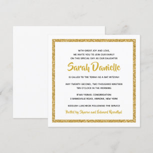 Invitation Bat mitzvah Carré blanc et or