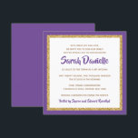 Invitation Bat mitzvah Carré de Parties scintillant violet et<br><div class="desc">Cette invitation Bat mitzvah branchée présente une parties scintillant scintillante superposée à un arrière - plan de couleur solide. Utilisez le formulaire modèle pour ajouter vos propres informations. La fonction "Personnaliser" peut être utilisée pour modifier le style,  la couleur et la disposition de la police.</div>