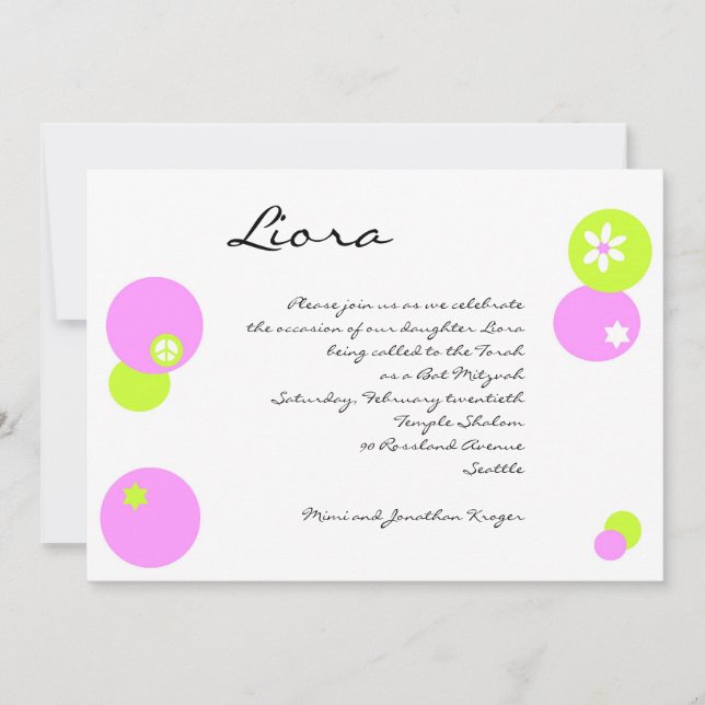 Invitation Bat mitzvah Cercles vert rose (Devant)