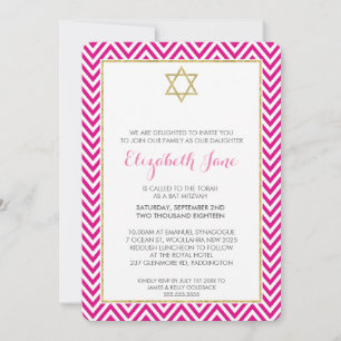 Invitation BAT MITZVAH chervon motif or glittery rose