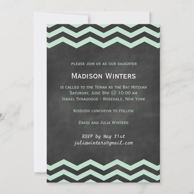 Invitation Bat mitzvah Chevron Mint & Chalkboard (Devant)