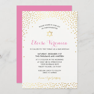 Invitation BAT MITZVAH chic mini confetti spot or rose