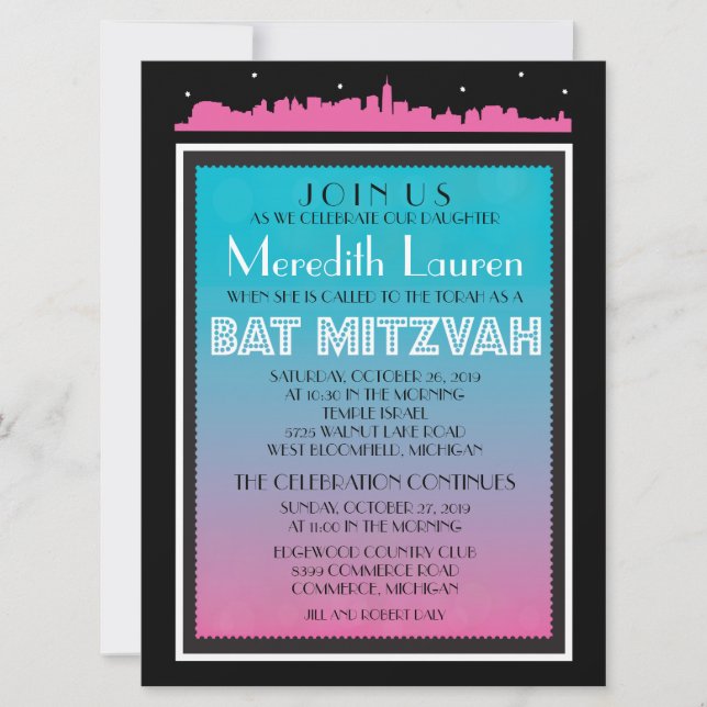 Invitation Bat mitzvah CLASSIQUE BROADWAY-6 x 8 (Devant)