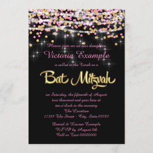 Invitation Bat mitzvah Confetti rose et or