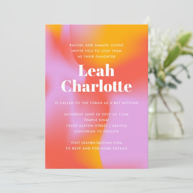 Invitation Bat mitzvah Cool orange super Lavender (Debout devant)