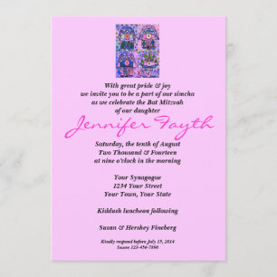 Invitation Bat mitzvah - cru rose Tapastry de quatre Hamsa