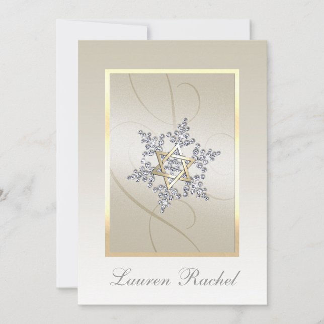 Invitation Bat mitzvah Crystal Snowflake Star de David (Devant)