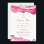 Invitation Bat mitzvah d'agate de Parties scintillant rose ch<br><div class="desc">Agate de parties scintillant moderne rose et faux or avec une étoile d'or de David décorent cette chic invitation Bat mitzvah. Cet élégant design présente une bordure supérieure en marbre rose accentuée d'une parties scintillant en faux or. Vos détails de célébration peuvent être personnalisés dans une calligraphie de script en...</div>