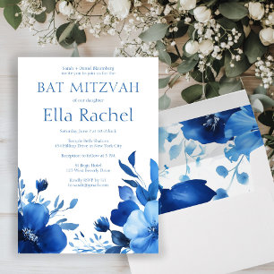 Invitation Bat mitzvah d'aquarelle Blue Blooms