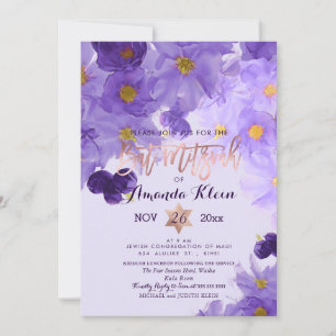 Invitation Bat mitzvah d'aquarelle florale PixDezines