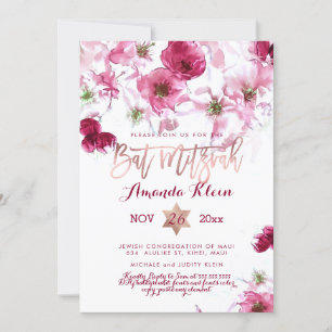 Invitation Bat mitzvah d'aquarelle florale PixDezines