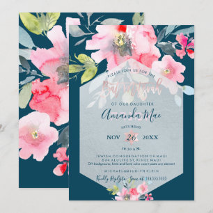 Invitation Bat mitzvah d'aquarelle florale PixDezines, Ombre