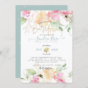 Invitation Bat mitzvah d'aquarelle PixDezines Blush Sweetpeas