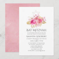 Bat mitzvah d'aquarelle Tropical Pink and Gold Ros