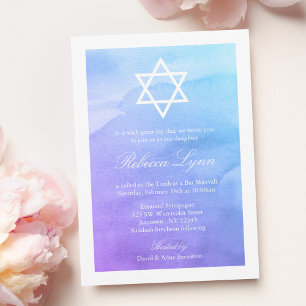 Invitation Bat mitzvah d'aquarelle violet et Turquoise