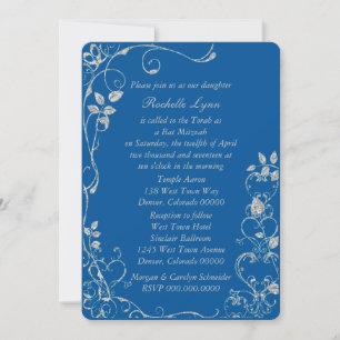 Invitation Bat mitzvah d'araignée de coeur bleu Faux Diamond
