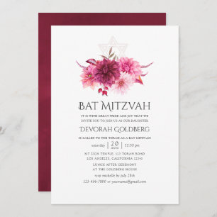Invitation Bat mitzvah d'automne de la Bourgogne et du rose